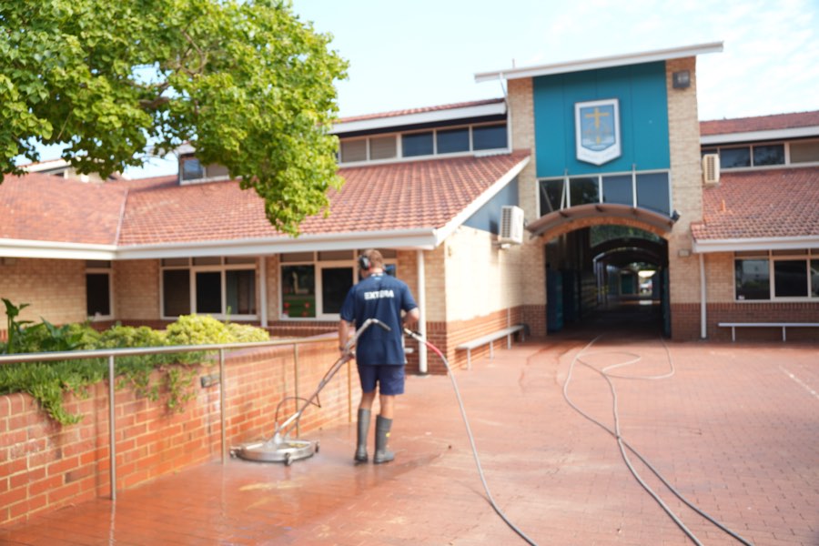 Surface cleaner run across school paving